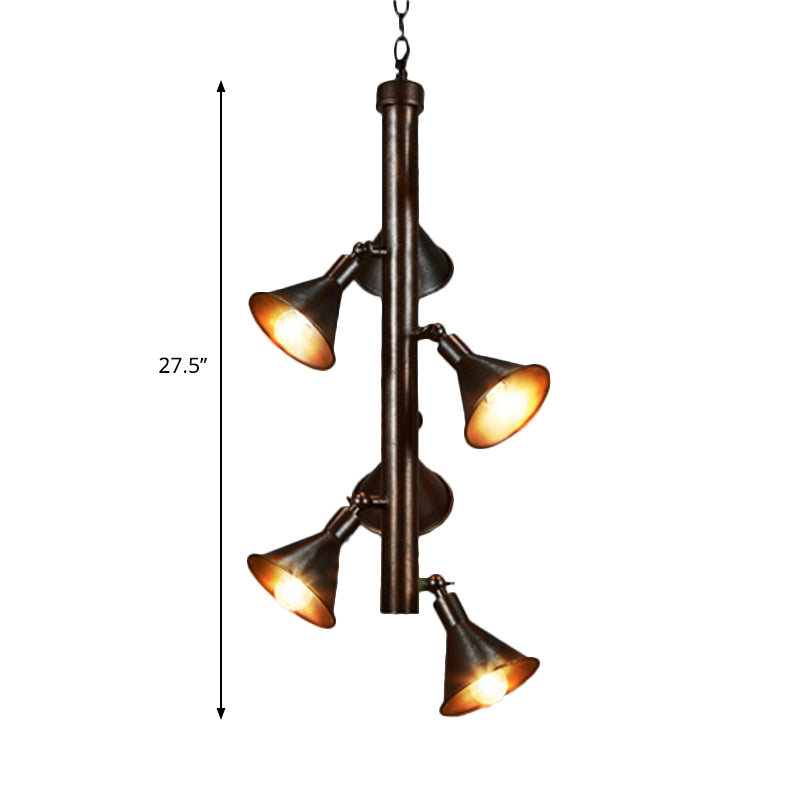 Antique Style Funnel Chandelier Lamp 6 Heads Iron Angle Adjustable Pendant Light Fixture in Bronze Clearhalo 'Cast Iron' 'Ceiling Lights' 'Chandeliers' 'Industrial Chandeliers' 'Industrial' 'Metal' 'Middle Century Chandeliers' 'Rustic Chandeliers' 'Tiffany' Lighting' 768939