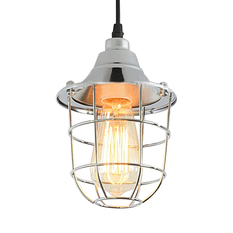 Wire Cage Bedside Hanging Light Industrial Vintage Metal 1 Bulb Brass/Chrome Finish Mini Pendant Lamp Clearhalo 'Art Deco Pendants' 'Cast Iron' 'Ceiling Lights' 'Ceramic' 'Crystal' 'Industrial Pendants' 'Industrial' 'Metal' 'Middle Century Pendants' 'Pendant Lights' 'Pendants' 'Tiffany' Lighting' 768948