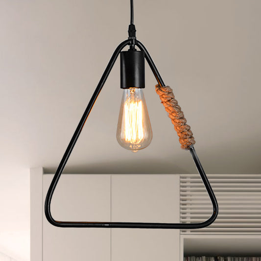 Black 1 Head Hanging Ceiling Light Industrial Rustic Metal Triangle Shaped Suspension Lamp for Farmhouse Black Clearhalo 'Art Deco Pendants' 'Black' 'Cast Iron' 'Ceiling Lights' 'Ceramic' 'Crystal' 'Industrial Pendants' 'Industrial' 'Metal' 'Middle Century Pendants' 'Pendant Lights' 'Pendants' 'Rustic Pendants' 'Tiffany' Lighting' 768954
