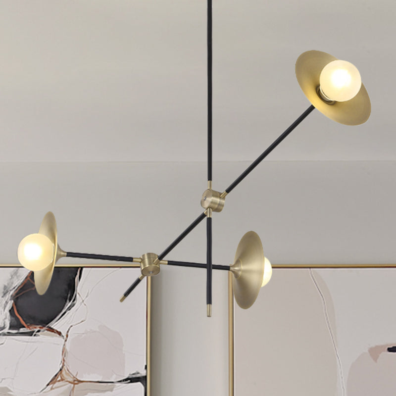 Brass Flared Shade Hanging Chandelier Contemporary 3/6/12 Lights Metal Suspension Lamp 3 Brass Clearhalo 'Ceiling Lights' 'Chandeliers' 'Modern Chandeliers' 'Modern' Lighting' 768986