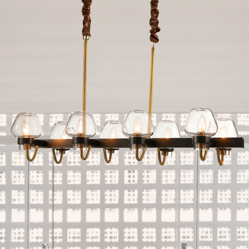 Modernist Dome Island Chandelier Clear Glass 8/10 Lights Hanging Ceiling Lamp in Black 8 Black Clearhalo 'Ceiling Lights' 'Glass shade' 'Glass' 'Island Lights' Lighting' 769019