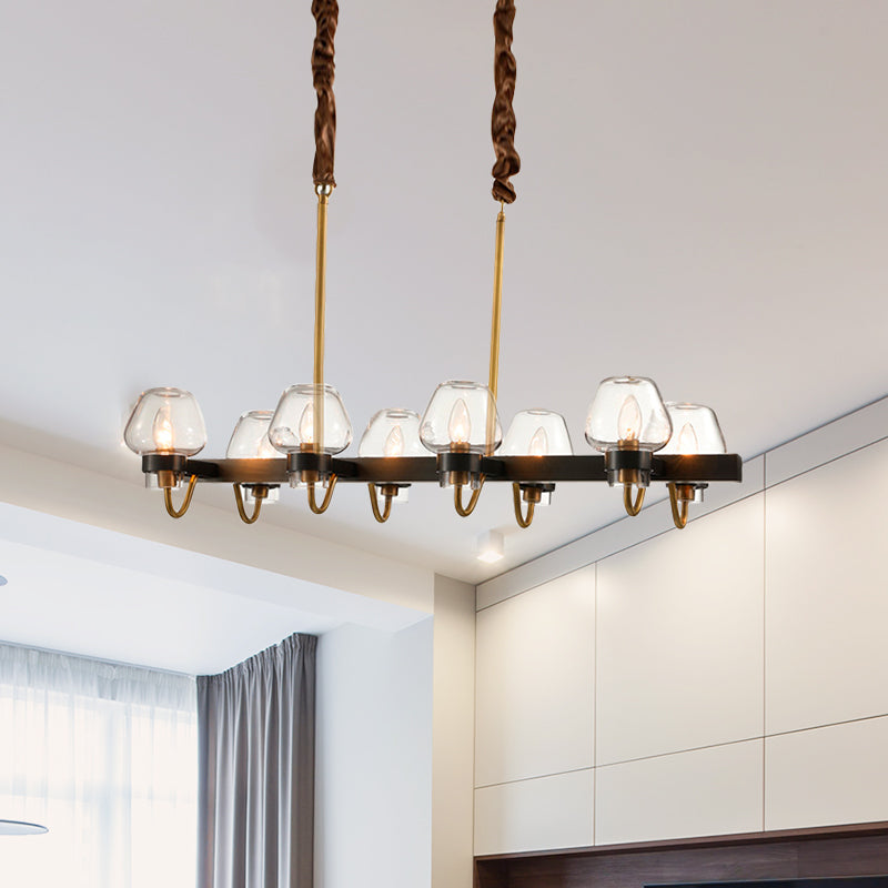 Modernist Dome Island Chandelier Clear Glass 8/10 Lights Hanging Ceiling Lamp in Black Clearhalo 'Ceiling Lights' 'Glass shade' 'Glass' 'Island Lights' Lighting' 769020