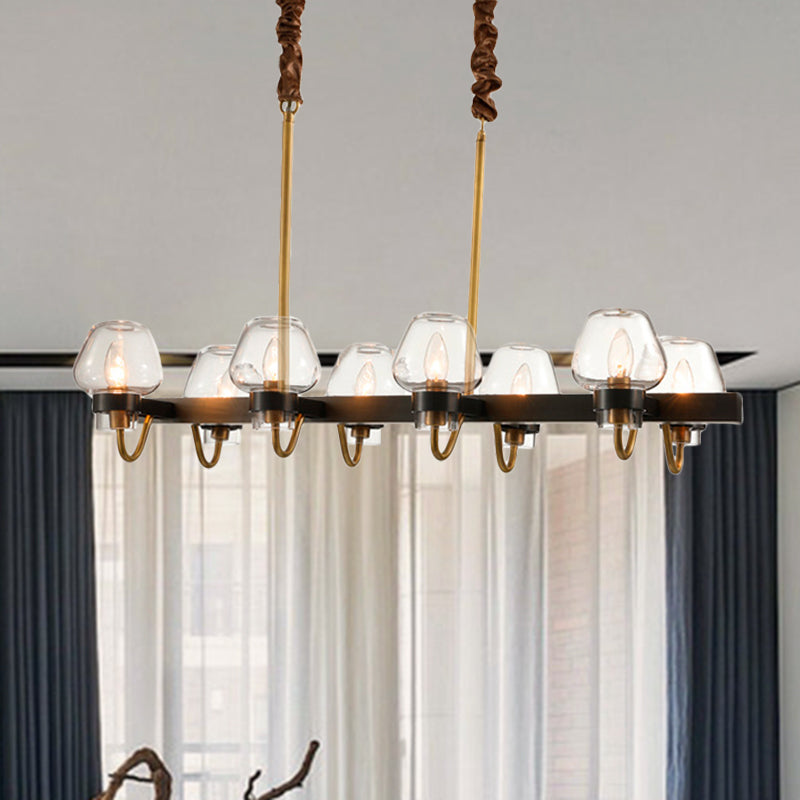 Modernist Dome Island Chandelier Clear Glass 8/10 Lights Hanging Ceiling Lamp in Black Clearhalo 'Ceiling Lights' 'Glass shade' 'Glass' 'Island Lights' Lighting' 769021