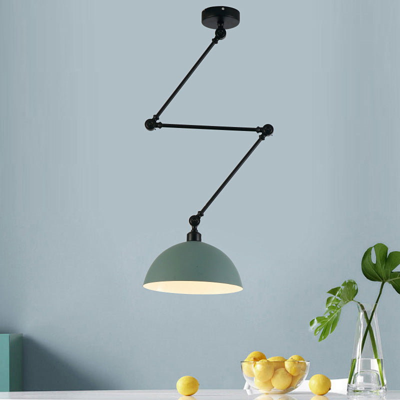 Domed Kitchen Pendant Lamp Industrial Style Metal 1 Light Green/Yellow Suspension Lamp with Extendable Arm Green Clearhalo 'Ceiling Lights' 'Modern Pendants' 'Modern' 'Pendant Lights' 'Pendants' Lighting' 76904
