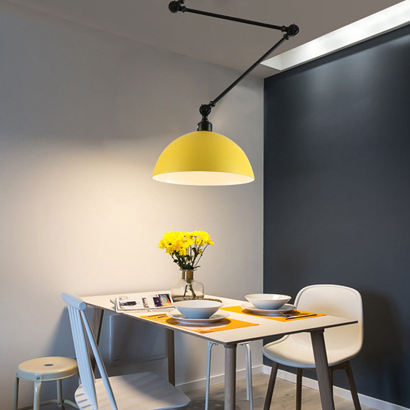 Domed Kitchen Pendant Lamp Industrial Style Metal 1 Light Green/Yellow Suspension Lamp with Extendable Arm Yellow Clearhalo 'Ceiling Lights' 'Modern Pendants' 'Modern' 'Pendant Lights' 'Pendants' Lighting' 76908
