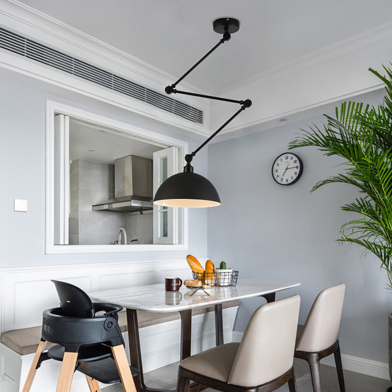 Domed Kitchen Pendant Lamp Industrial Style Metal 1 Light Green/Yellow Suspension Lamp with Extendable Arm Black Clearhalo 'Ceiling Lights' 'Modern Pendants' 'Modern' 'Pendant Lights' 'Pendants' Lighting' 76910
