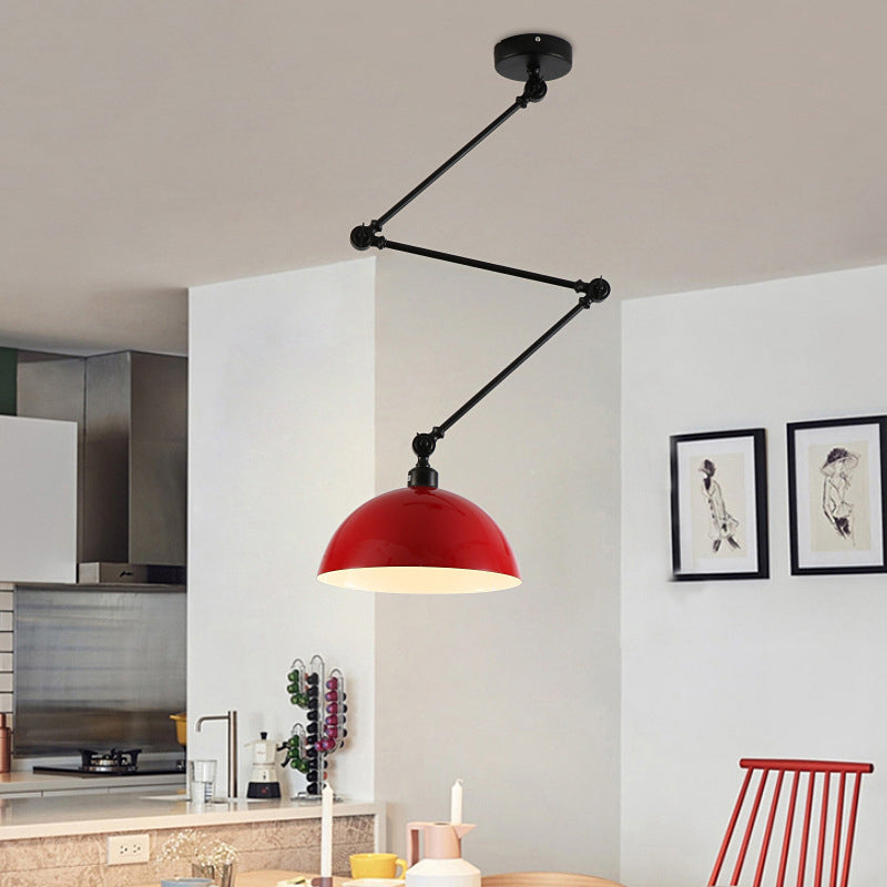 Domed Kitchen Pendant Lamp Industrial Style Metal 1 Light Green/Yellow Suspension Lamp with Extendable Arm Red Clearhalo 'Ceiling Lights' 'Modern Pendants' 'Modern' 'Pendant Lights' 'Pendants' Lighting' 76912