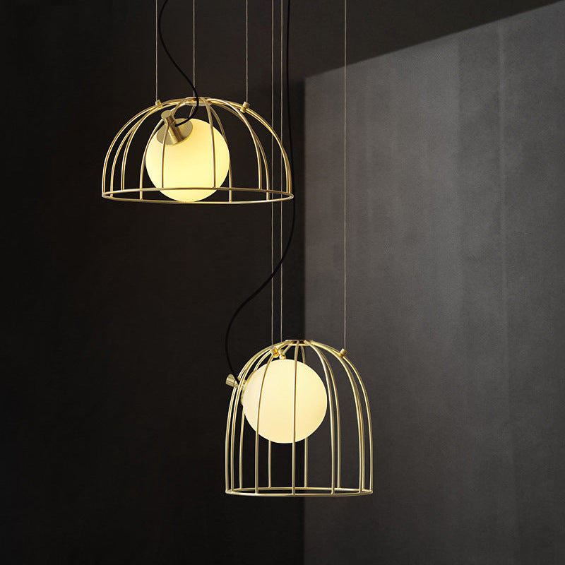 Gold Dome Wire Cage Pendant Lighting Metal Simple Style 1 Light Dining Room Hanging Ceiling Light Clearhalo 'Ceiling Lights' 'Modern Pendants' 'Modern' 'Pendant Lights' 'Pendants' Lighting' 769158