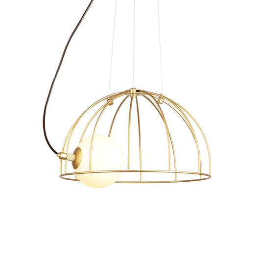 Gold Dome Wire Cage Pendant Lighting Metal Simple Style 1 Light Dining Room Hanging Ceiling Light Gold B Clearhalo 'Ceiling Lights' 'Modern Pendants' 'Modern' 'Pendant Lights' 'Pendants' Lighting' 769159
