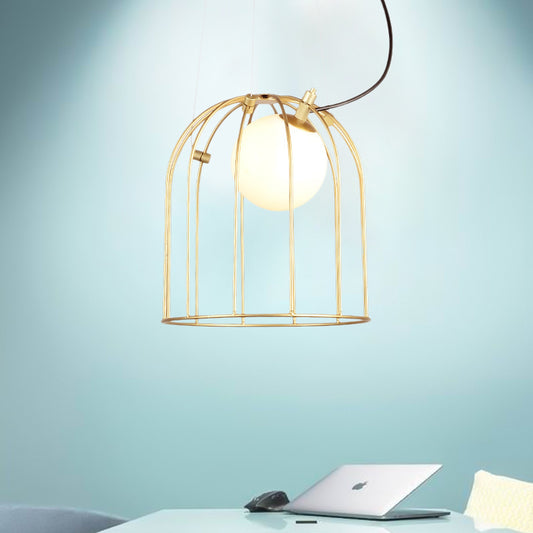 Gold Dome Wire Cage Pendant Lighting Metal Simple Style 1 Light Dining Room Hanging Ceiling Light Gold A Clearhalo 'Ceiling Lights' 'Modern Pendants' 'Modern' 'Pendant Lights' 'Pendants' Lighting' 769161