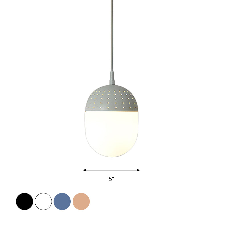 Globe/Ellipse Suspension Light with Opal White Glass Shade Metal Nordic 1 Light Black/White/Pink Hanging Pendant Light for Bedroom Clearhalo 'Ceiling Lights' 'Modern Pendants' 'Modern' 'Pendant Lights' 'Pendants' Lighting' 769206