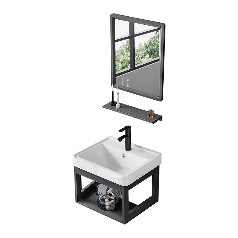 Single Modern Bath Vanity Wall Mount Metal Base Rectangular Bathroom Vanity Vanity & Faucet & Mirrors 17"L x 14"W x 16"H Ceramic Clearhalo 'Bathroom Remodel & Bathroom Fixtures' 'Bathroom Vanities' 'bathroom_vanities' 'Home Improvement' 'home_improvement' 'home_improvement_bathroom_vanities' 7692319