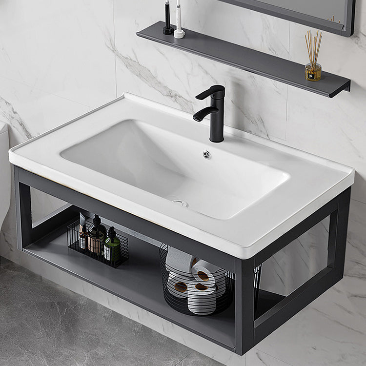 Single Modern Bath Vanity Wall Mount Metal Base Rectangular Bathroom Vanity Clearhalo 'Bathroom Remodel & Bathroom Fixtures' 'Bathroom Vanities' 'bathroom_vanities' 'Home Improvement' 'home_improvement' 'home_improvement_bathroom_vanities' 7692323