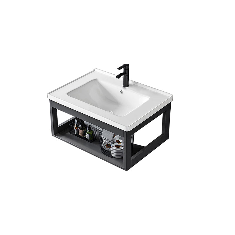 Single Modern Bath Vanity Wall Mount Metal Base Rectangular Bathroom Vanity Vanity & Faucet Ceramic Clearhalo 'Bathroom Remodel & Bathroom Fixtures' 'Bathroom Vanities' 'bathroom_vanities' 'Home Improvement' 'home_improvement' 'home_improvement_bathroom_vanities' 7692335