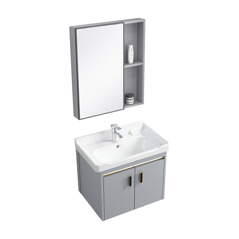 2 Doors Vanity Grey Mirror Wall Mounted Metal Frame Rectangular Glam Vanity with Faucet Vanity & Faucet & Mirror Cabinet 24"L x 16"W x 16"H Clearhalo 'Bathroom Remodel & Bathroom Fixtures' 'Bathroom Vanities' 'bathroom_vanities' 'Home Improvement' 'home_improvement' 'home_improvement_bathroom_vanities' 7692373
