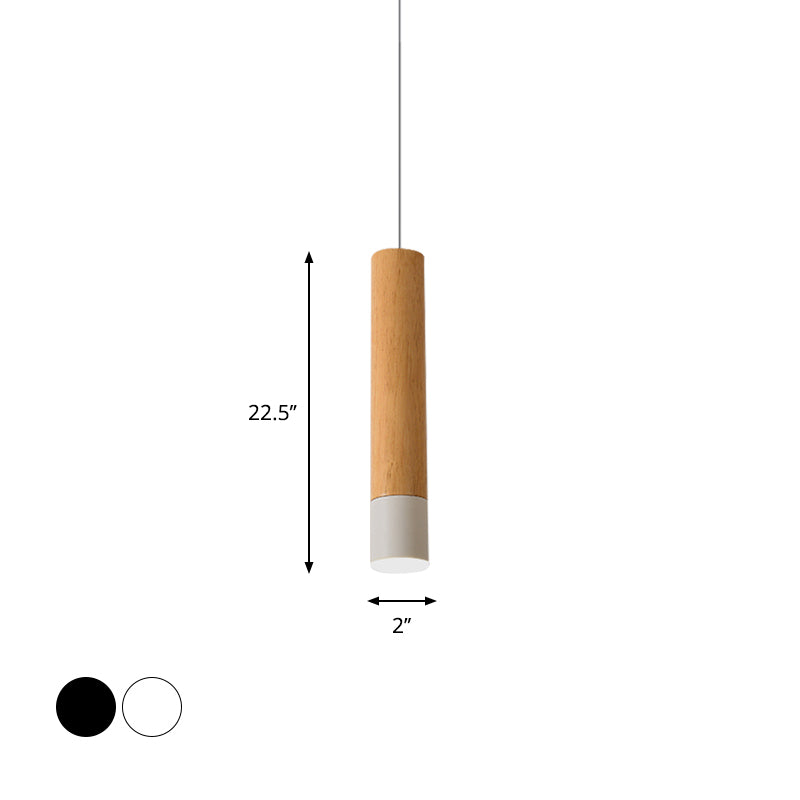 22.5"/26"/30" H Tube LED Pendant Light Modern Wooden Study Room Ceiling Lamp with Black/White Tip in Warm/White Light Clearhalo 'Ceiling Lights' 'Pendant Lights' 'Pendants' Lighting' 769282