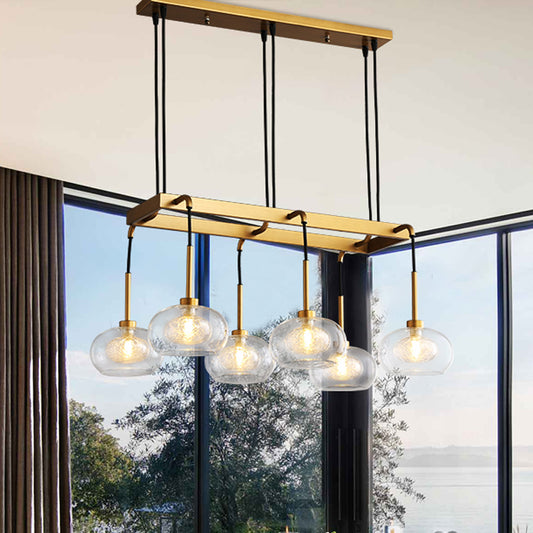 Oval Island Chandelier Lighting Post-Modern Clear Glass 6/8 Lights Gold Led Hanging Lamp with Round/Linear Canopy 6 Gold Linear