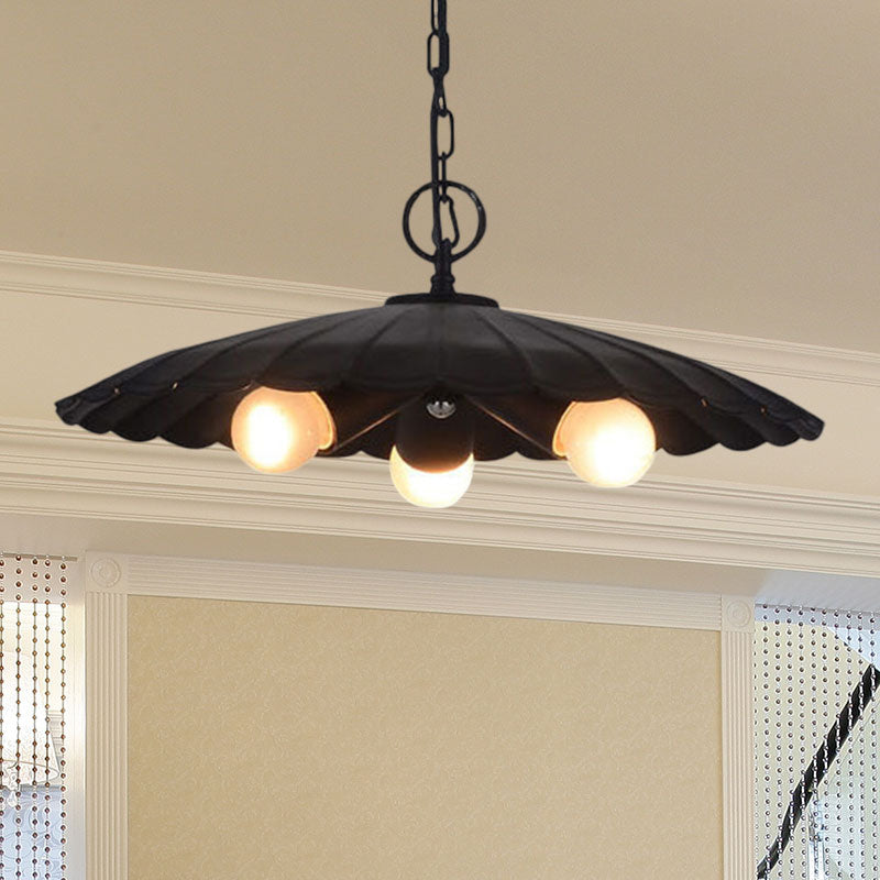 3 Bulbs Scalloped Pendant Lighting Rustic Industrial Black Iron Chandelier Light for Living Room Black Clearhalo 'Cast Iron' 'Ceiling Lights' 'Chandeliers' 'Industrial Chandeliers' 'Industrial' 'Metal' 'Middle Century Chandeliers' 'Rustic Chandeliers' 'Tiffany' Lighting' 769548