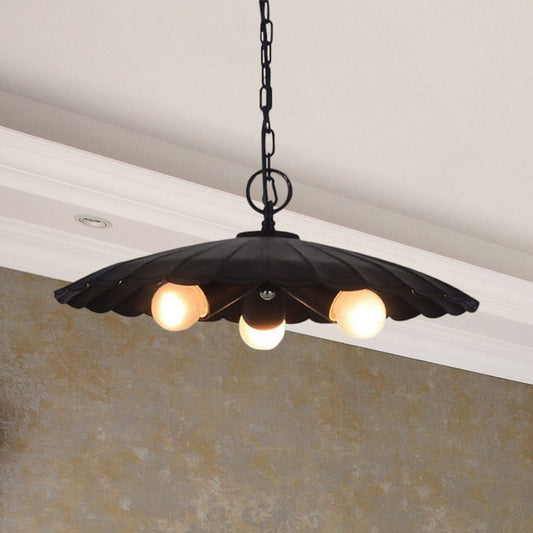 3 Bulbs Scalloped Pendant Lighting Rustic Industrial Black Iron Chandelier Light for Living Room Clearhalo 'Cast Iron' 'Ceiling Lights' 'Chandeliers' 'Industrial Chandeliers' 'Industrial' 'Metal' 'Middle Century Chandeliers' 'Rustic Chandeliers' 'Tiffany' Lighting' 769550