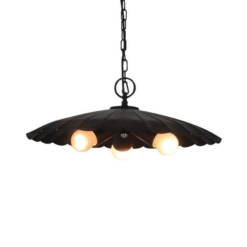 3 Bulbs Scalloped Pendant Lighting Rustic Industrial Black Iron Chandelier Light for Living Room Clearhalo 'Cast Iron' 'Ceiling Lights' 'Chandeliers' 'Industrial Chandeliers' 'Industrial' 'Metal' 'Middle Century Chandeliers' 'Rustic Chandeliers' 'Tiffany' Lighting' 769551