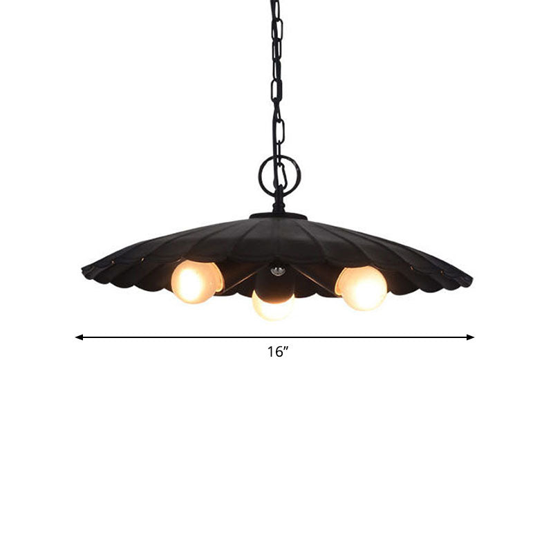 3 Bulbs Scalloped Pendant Lighting Rustic Industrial Black Iron Chandelier Light for Living Room Clearhalo 'Cast Iron' 'Ceiling Lights' 'Chandeliers' 'Industrial Chandeliers' 'Industrial' 'Metal' 'Middle Century Chandeliers' 'Rustic Chandeliers' 'Tiffany' Lighting' 769552