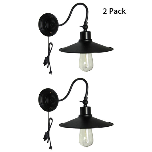 Black Flared Wall Mount Light with Metal Shade and Gooseneck Industrial 1 Light Wall Sconce Black 2.0 Clearhalo 'Art deco wall lights' 'Cast Iron' 'Glass' 'Industrial wall lights' 'Industrial' 'Middle century wall lights' 'Modern' 'Rustic wall lights' 'Tiffany' 'Traditional wall lights' 'Wall Lamps & Sconces' 'Wall Lights' Lighting' 769558