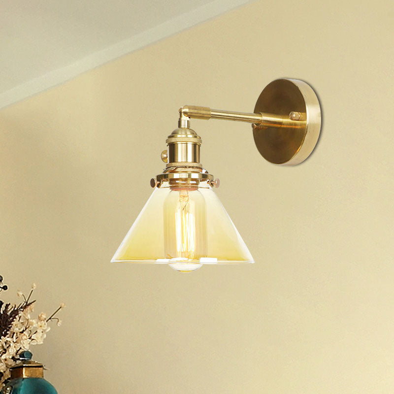 Amber Glass Conical Wall Lighting Rotatable 1 Light Vintage Wall Sconce Light for Foyer Clearhalo 'Cast Iron' 'Glass' 'Industrial wall lights' 'Industrial' 'Middle century wall lights' 'Modern' 'Tiffany' 'Traditional wall lights' 'Wall Lamps & Sconces' 'Wall Lights' Lighting' 769560