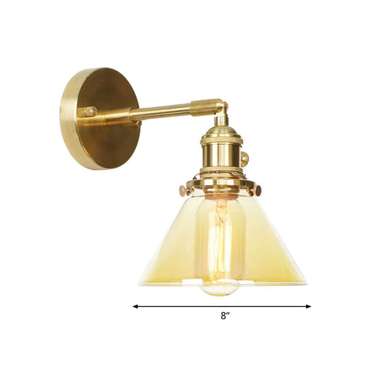 Amber Glass Conical Wall Lighting Rotatable 1 Light Vintage Wall Sconce Light for Foyer Clearhalo 'Cast Iron' 'Glass' 'Industrial wall lights' 'Industrial' 'Middle century wall lights' 'Modern' 'Tiffany' 'Traditional wall lights' 'Wall Lamps & Sconces' 'Wall Lights' Lighting' 769563