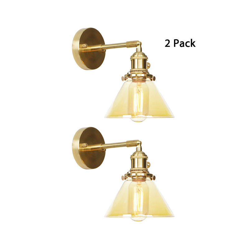 Amber Glass Conical Wall Lighting Rotatable 1 Light Vintage Wall Sconce Light for Foyer Amber 2.0 Clearhalo 'Cast Iron' 'Glass' 'Industrial wall lights' 'Industrial' 'Middle century wall lights' 'Modern' 'Tiffany' 'Traditional wall lights' 'Wall Lamps & Sconces' 'Wall Lights' Lighting' 769564