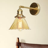 Industrial Vintage Cone Wall Lamp Amber Ruffle Glass Adjustable 1 Lights Wall Sconce Clearhalo 'Cast Iron' 'Glass' 'Industrial wall lights' 'Industrial' 'Middle century wall lights' 'Modern' 'Tiffany' 'Traditional wall lights' 'Wall Lamps & Sconces' 'Wall Lights' Lighting' 769573