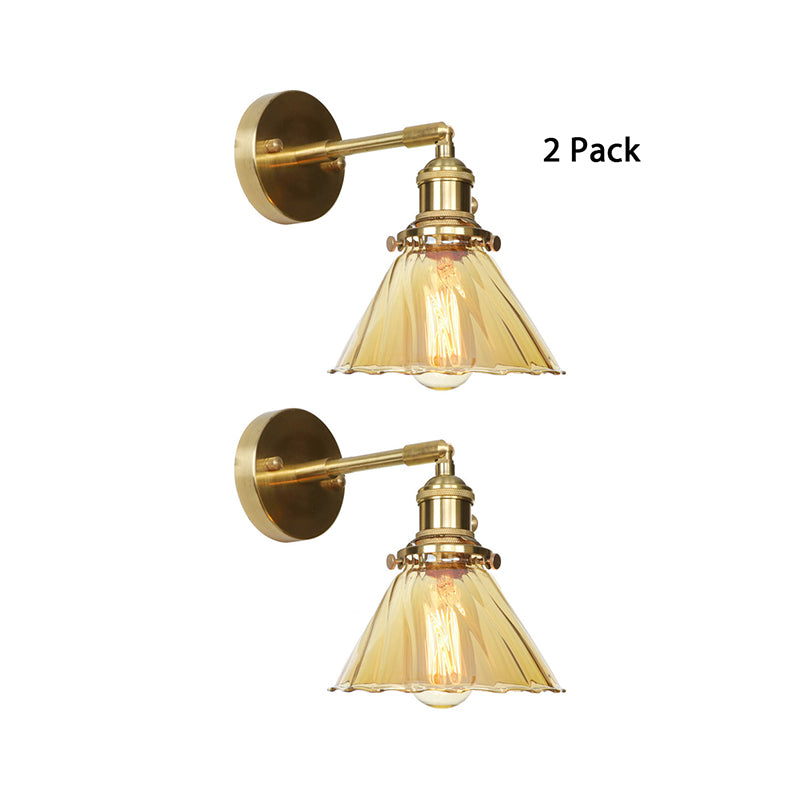 Industrial Vintage Cone Wall Lamp Amber Ruffle Glass Adjustable 1 Lights Wall Sconce Amber 2.0 Clearhalo 'Cast Iron' 'Glass' 'Industrial wall lights' 'Industrial' 'Middle century wall lights' 'Modern' 'Tiffany' 'Traditional wall lights' 'Wall Lamps & Sconces' 'Wall Lights' Lighting' 769576
