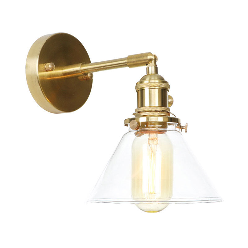 Conical Wall Sconce Light 1 Light Clear Glass Rustic Antique Wall Lighting for Bedroom Clearhalo 'Cast Iron' 'Glass' 'Industrial wall lights' 'Industrial' 'Middle century wall lights' 'Modern' 'Tiffany' 'Traditional wall lights' 'Wall Lamps & Sconces' 'Wall Lights' Lighting' 769580