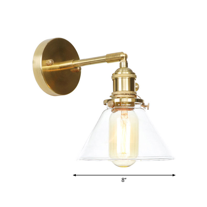 Conical Wall Sconce Light 1 Light Clear Glass Rustic Antique Wall Lighting for Bedroom Clearhalo 'Cast Iron' 'Glass' 'Industrial wall lights' 'Industrial' 'Middle century wall lights' 'Modern' 'Tiffany' 'Traditional wall lights' 'Wall Lamps & Sconces' 'Wall Lights' Lighting' 769581