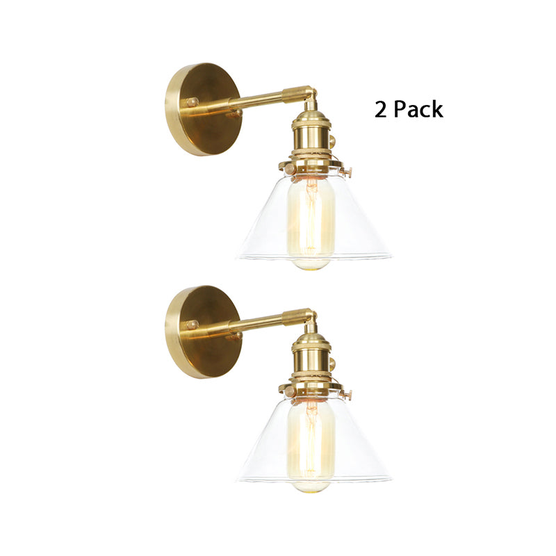 Conical Wall Sconce Light 1 Light Clear Glass Rustic Antique Wall Lighting for Bedroom Clear 2.0 Clearhalo 'Cast Iron' 'Glass' 'Industrial wall lights' 'Industrial' 'Middle century wall lights' 'Modern' 'Tiffany' 'Traditional wall lights' 'Wall Lamps & Sconces' 'Wall Lights' Lighting' 769582