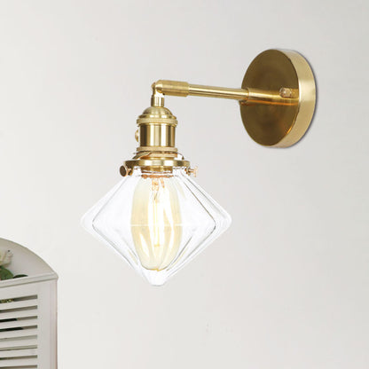 Gem Wall Light Clear Ribbed Glass 1 Light Retro Style Outdoor Sconce Light for Porch Clear 1.0 Clearhalo 'Cast Iron' 'Glass' 'Industrial wall lights' 'Industrial' 'Middle century wall lights' 'Modern' 'Tiffany' 'Traditional wall lights' 'Wall Lamps & Sconces' 'Wall Lights' Lighting' 769583