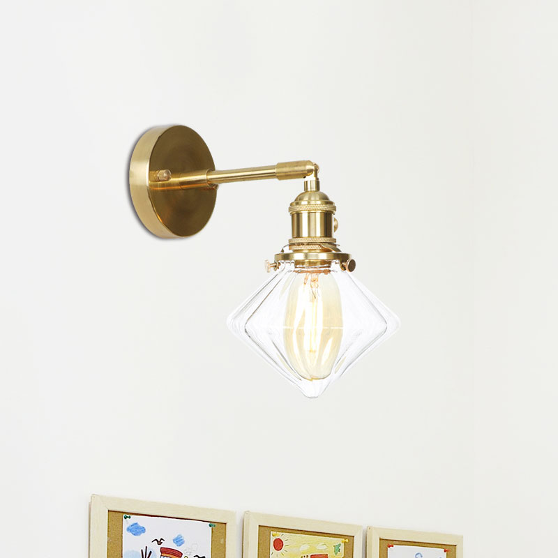 Gem Wall Light Clear Ribbed Glass 1 Light Retro Style Outdoor Sconce Light for Porch Clearhalo 'Cast Iron' 'Glass' 'Industrial wall lights' 'Industrial' 'Middle century wall lights' 'Modern' 'Tiffany' 'Traditional wall lights' 'Wall Lamps & Sconces' 'Wall Lights' Lighting' 769584