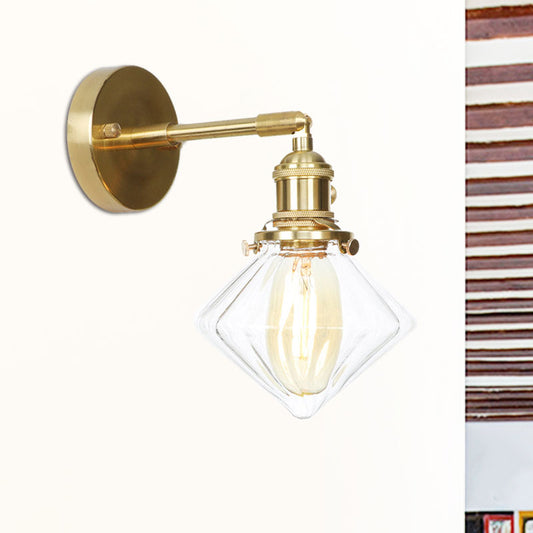 Gem Wall Light Clear Ribbed Glass 1 Light Retro Style Outdoor Sconce Light for Porch Clearhalo 'Cast Iron' 'Glass' 'Industrial wall lights' 'Industrial' 'Middle century wall lights' 'Modern' 'Tiffany' 'Traditional wall lights' 'Wall Lamps & Sconces' 'Wall Lights' Lighting' 769585