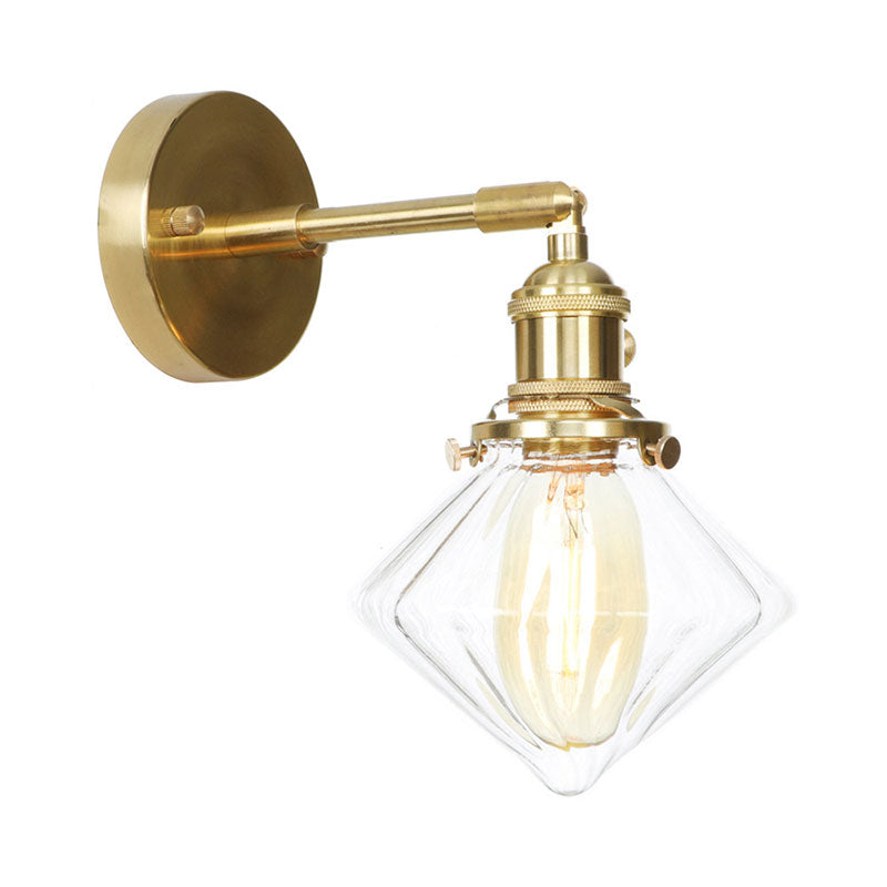 Gem Wall Light Clear Ribbed Glass 1 Light Retro Style Outdoor Sconce Light for Porch Clearhalo 'Cast Iron' 'Glass' 'Industrial wall lights' 'Industrial' 'Middle century wall lights' 'Modern' 'Tiffany' 'Traditional wall lights' 'Wall Lamps & Sconces' 'Wall Lights' Lighting' 769586