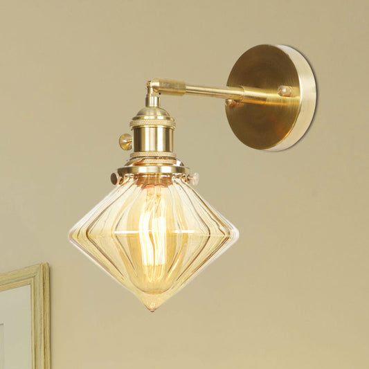 1 Light Geometric Sconce Light Amber Ribbed Glass Retro Style Wall Light Fixture Amber 1.0 Clearhalo 'Cast Iron' 'Glass' 'Industrial wall lights' 'Industrial' 'Middle century wall lights' 'Modern' 'Tiffany' 'Traditional wall lights' 'Wall Lamps & Sconces' 'Wall Lights' Lighting' 769589