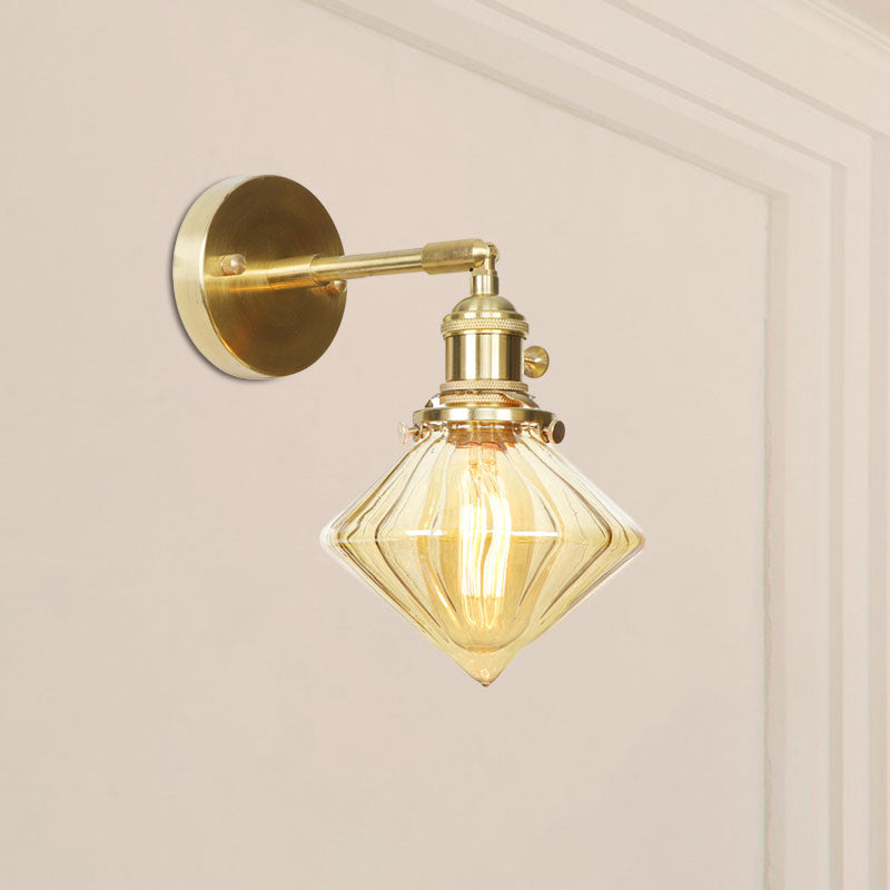 1 Light Geometric Sconce Light Amber Ribbed Glass Retro Style Wall Light Fixture Clearhalo 'Cast Iron' 'Glass' 'Industrial wall lights' 'Industrial' 'Middle century wall lights' 'Modern' 'Tiffany' 'Traditional wall lights' 'Wall Lamps & Sconces' 'Wall Lights' Lighting' 769590