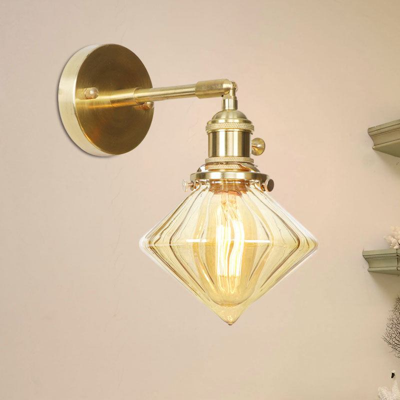 1 Light Geometric Sconce Light Amber Ribbed Glass Retro Style Wall Light Fixture Clearhalo 'Cast Iron' 'Glass' 'Industrial wall lights' 'Industrial' 'Middle century wall lights' 'Modern' 'Tiffany' 'Traditional wall lights' 'Wall Lamps & Sconces' 'Wall Lights' Lighting' 769591