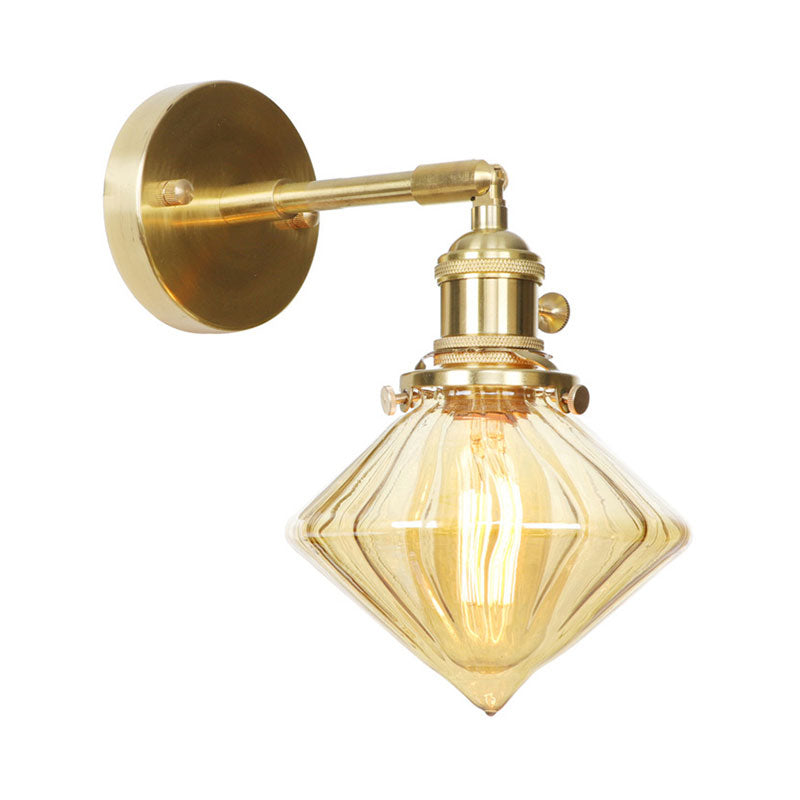 1 Light Geometric Sconce Light Amber Ribbed Glass Retro Style Wall Light Fixture Clearhalo 'Cast Iron' 'Glass' 'Industrial wall lights' 'Industrial' 'Middle century wall lights' 'Modern' 'Tiffany' 'Traditional wall lights' 'Wall Lamps & Sconces' 'Wall Lights' Lighting' 769592