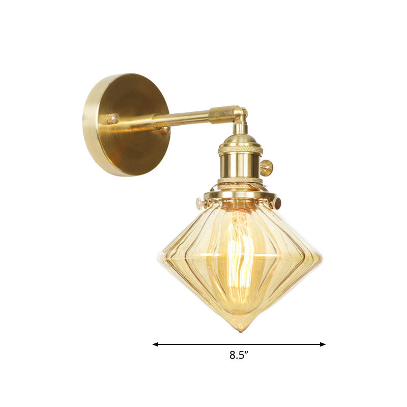 1 Light Geometric Sconce Light Amber Ribbed Glass Retro Style Wall Light Fixture Clearhalo 'Cast Iron' 'Glass' 'Industrial wall lights' 'Industrial' 'Middle century wall lights' 'Modern' 'Tiffany' 'Traditional wall lights' 'Wall Lamps & Sconces' 'Wall Lights' Lighting' 769593