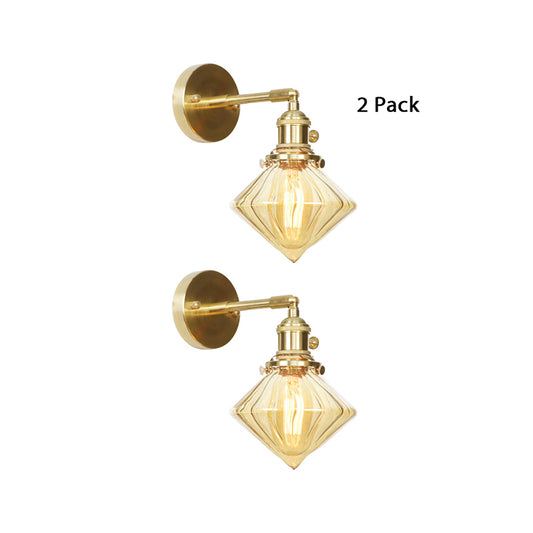 1 Light Geometric Sconce Light Amber Ribbed Glass Retro Style Wall Light Fixture Amber 2.0 Clearhalo 'Cast Iron' 'Glass' 'Industrial wall lights' 'Industrial' 'Middle century wall lights' 'Modern' 'Tiffany' 'Traditional wall lights' 'Wall Lamps & Sconces' 'Wall Lights' Lighting' 769594