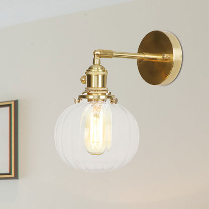 Clear Glass Globe Wall Lamp Rotatable Vintage Single Wall Sconce Light in Gold for Porch Clear 1.0 Clearhalo 'Cast Iron' 'Glass' 'Industrial wall lights' 'Industrial' 'Middle century wall lights' 'Modern' 'Tiffany' 'Traditional wall lights' 'Wall Lamps & Sconces' 'Wall Lights' Lighting' 769595