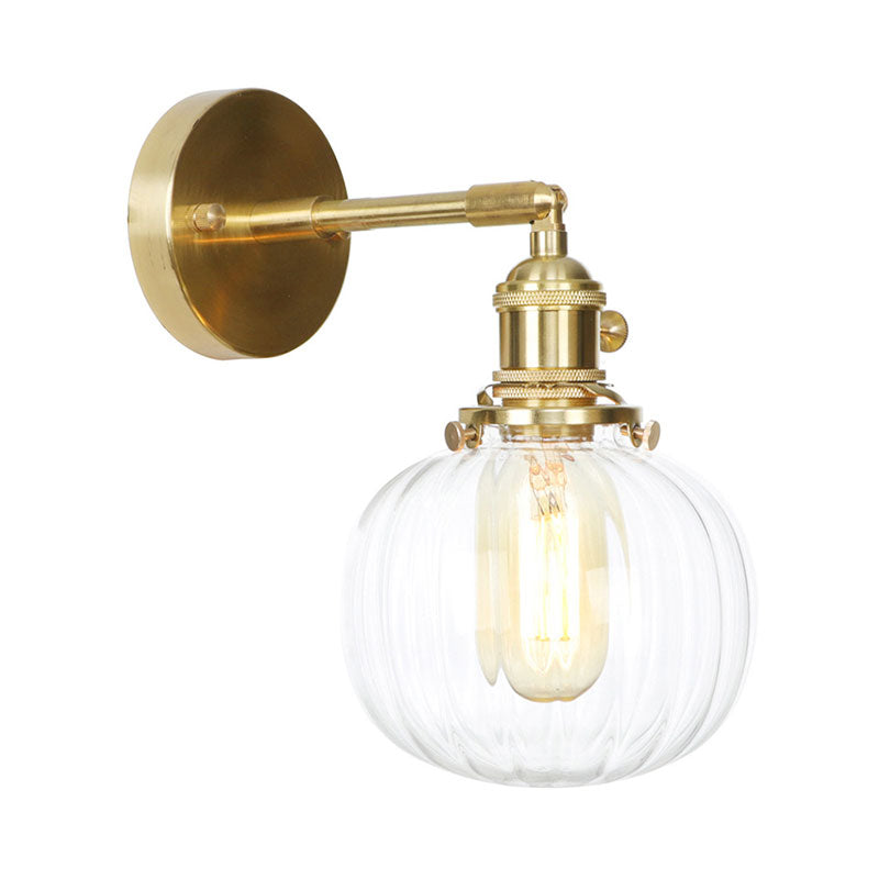 Clear Glass Globe Wall Lamp Rotatable Vintage Single Wall Sconce Light in Gold for Porch Clearhalo 'Cast Iron' 'Glass' 'Industrial wall lights' 'Industrial' 'Middle century wall lights' 'Modern' 'Tiffany' 'Traditional wall lights' 'Wall Lamps & Sconces' 'Wall Lights' Lighting' 769598