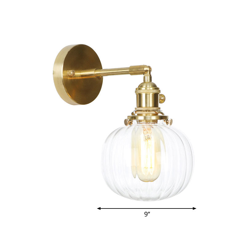 Clear Glass Globe Wall Lamp Rotatable Vintage Single Wall Sconce Light in Gold for Porch Clearhalo 'Cast Iron' 'Glass' 'Industrial wall lights' 'Industrial' 'Middle century wall lights' 'Modern' 'Tiffany' 'Traditional wall lights' 'Wall Lamps & Sconces' 'Wall Lights' Lighting' 769599