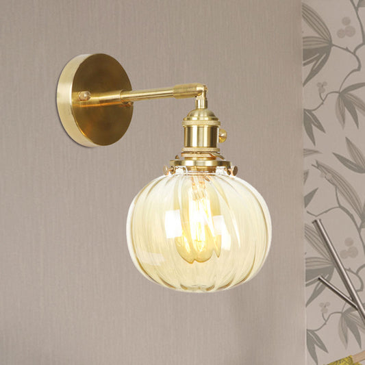 1 Light Globe Wall Lighting Amber Water Glass Rotatable Vintage Wall Lamp for Bedroom Amber 1.0 Clearhalo 'Cast Iron' 'Glass' 'Industrial wall lights' 'Industrial' 'Middle century wall lights' 'Modern' 'Tiffany' 'Traditional wall lights' 'Wall Lamps & Sconces' 'Wall Lights' Lighting' 769601