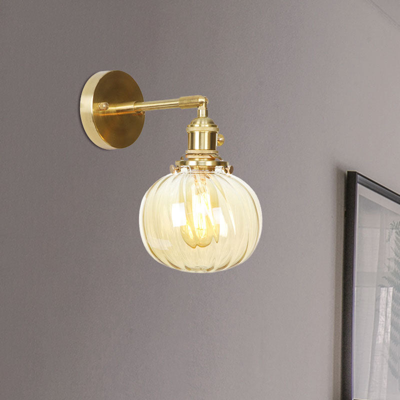 1 Light Globe Wall Lighting Amber Water Glass Rotatable Vintage Wall Lamp for Bedroom Clearhalo 'Cast Iron' 'Glass' 'Industrial wall lights' 'Industrial' 'Middle century wall lights' 'Modern' 'Tiffany' 'Traditional wall lights' 'Wall Lamps & Sconces' 'Wall Lights' Lighting' 769602