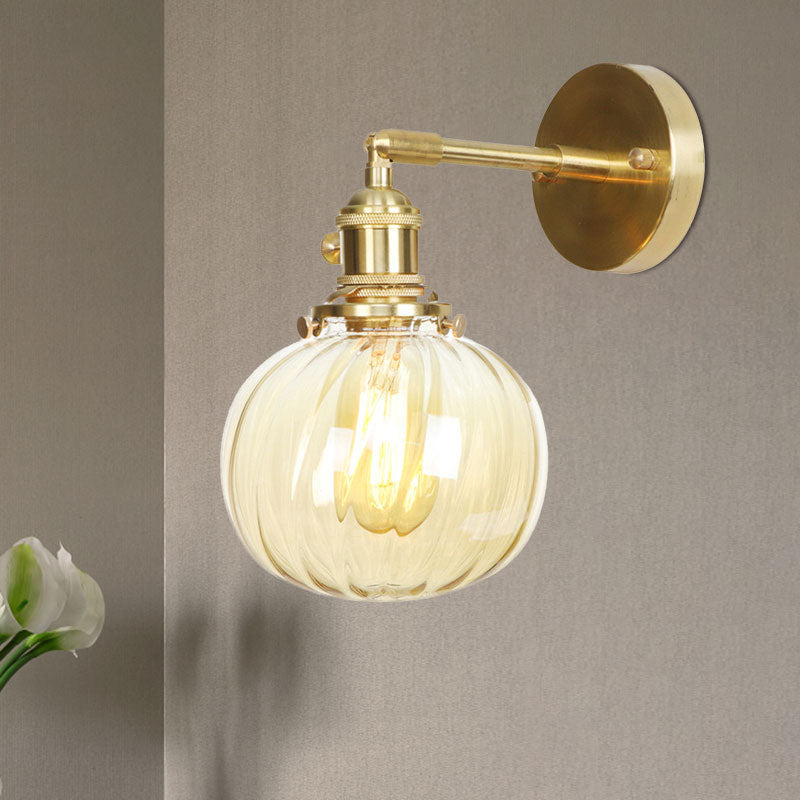 1 Light Globe Wall Lighting Amber Water Glass Rotatable Vintage Wall Lamp for Bedroom Clearhalo 'Cast Iron' 'Glass' 'Industrial wall lights' 'Industrial' 'Middle century wall lights' 'Modern' 'Tiffany' 'Traditional wall lights' 'Wall Lamps & Sconces' 'Wall Lights' Lighting' 769603